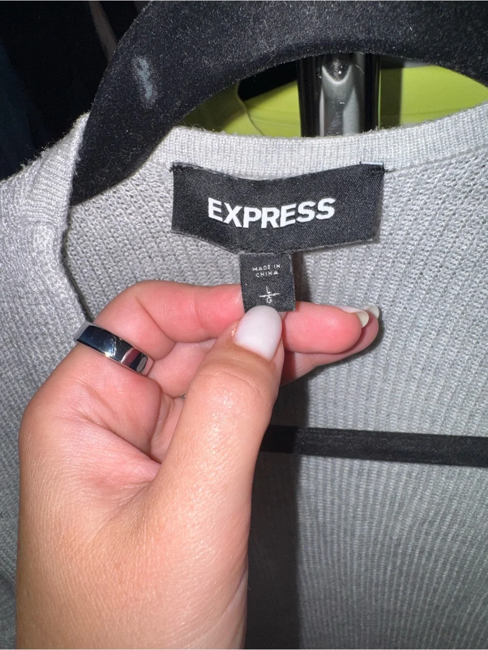 Express Open-Front Light Gray Cardigan with Puff Sleeves